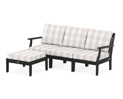 POLYWOOD® Braxton Modular 4-Piece Deep Seating Set with Ottoman in Black / Buffalo Plaid Dune Burlap