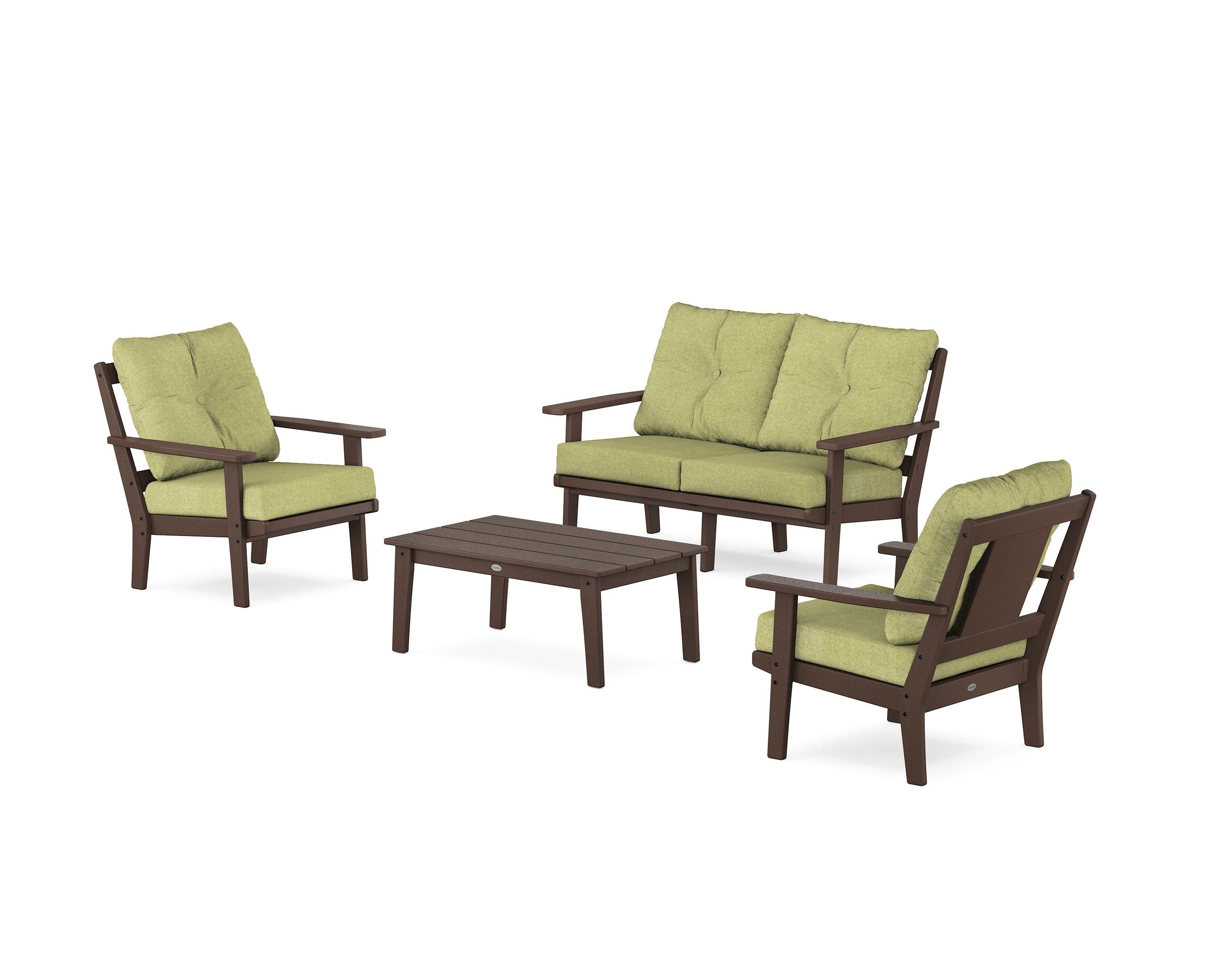 POLYWOOD® Prairie 4-Piece Deep Seating Set with Loveseat in Mahogany / Chartreuse Boucle