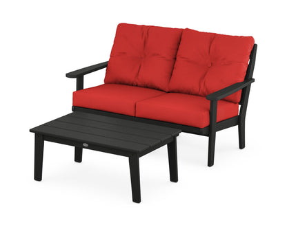 POLYWOOD® Lakeside 2-Piece Lounge Loveseat Set in Black / Crimson Linen