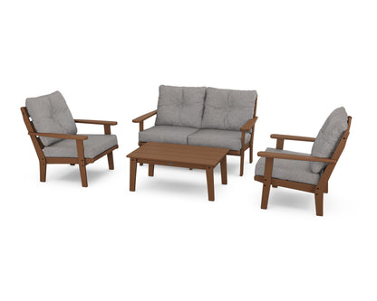 POLYWOOD® Lakeside 4-Piece Deep Seating Set in Teak / Grey Mist