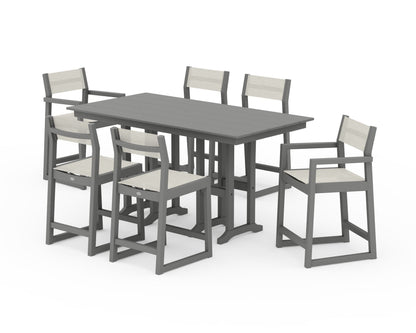 POLYWOOD® EDGE Sling 7-Piece Farmhouse Counter Set in Slate Grey / Parchment Sling
