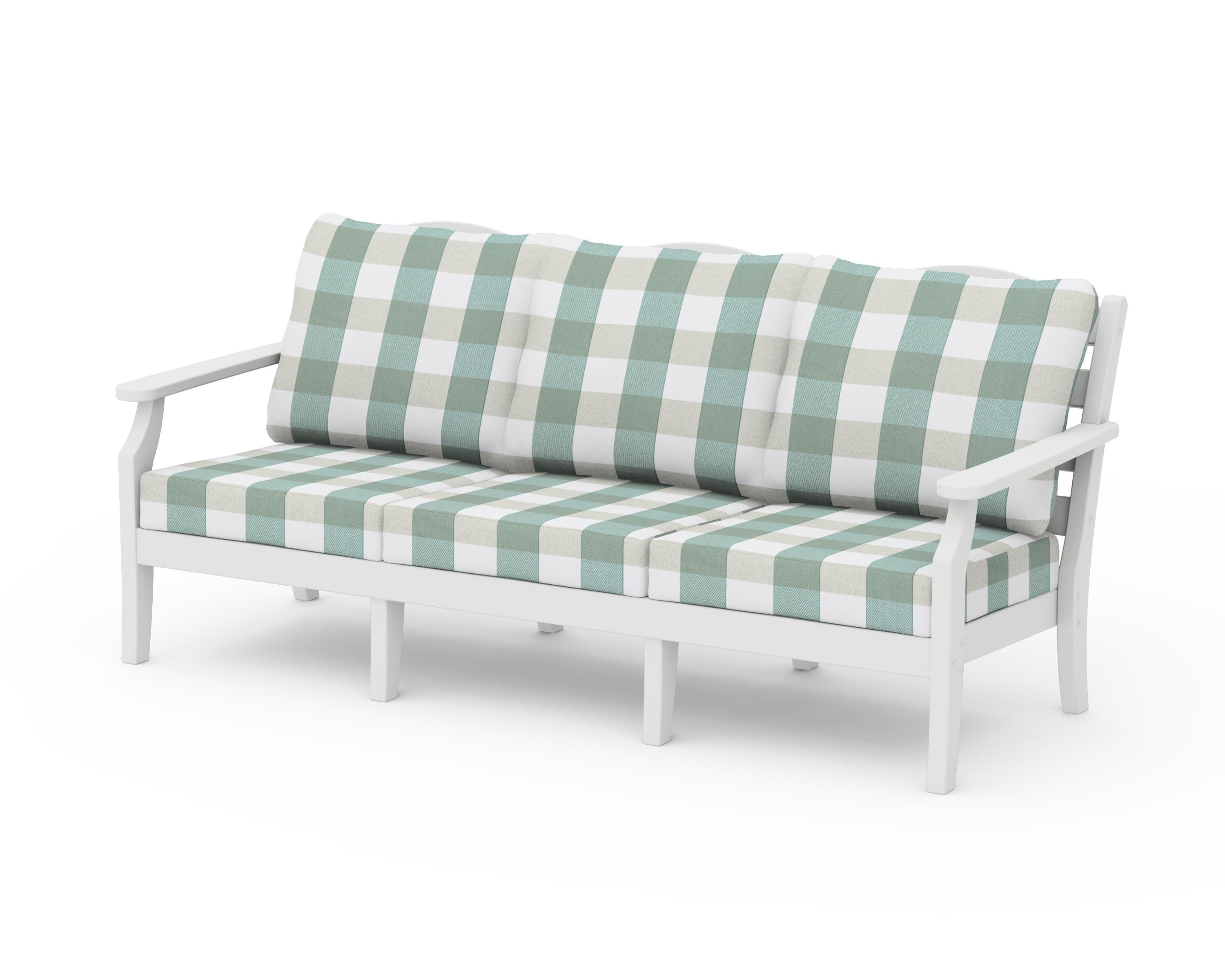 Draper James™ by  POLYWOOD® Savannah Deep Seating Sofa in White / Buffalo Plaid Glacier Spa