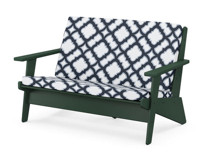 POLYWOOD® Riviera Modern Lounge Loveseat in Green / Trellis Marine Indigo