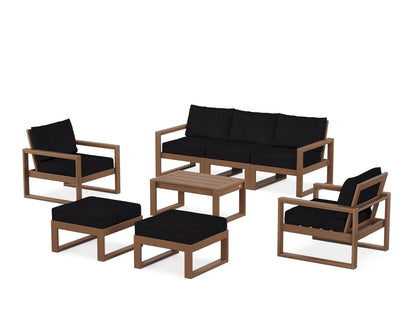 POLYWOOD® EDGE Sectional 8-Piece Lounge Sofa Set in Teak / Midnight Linen