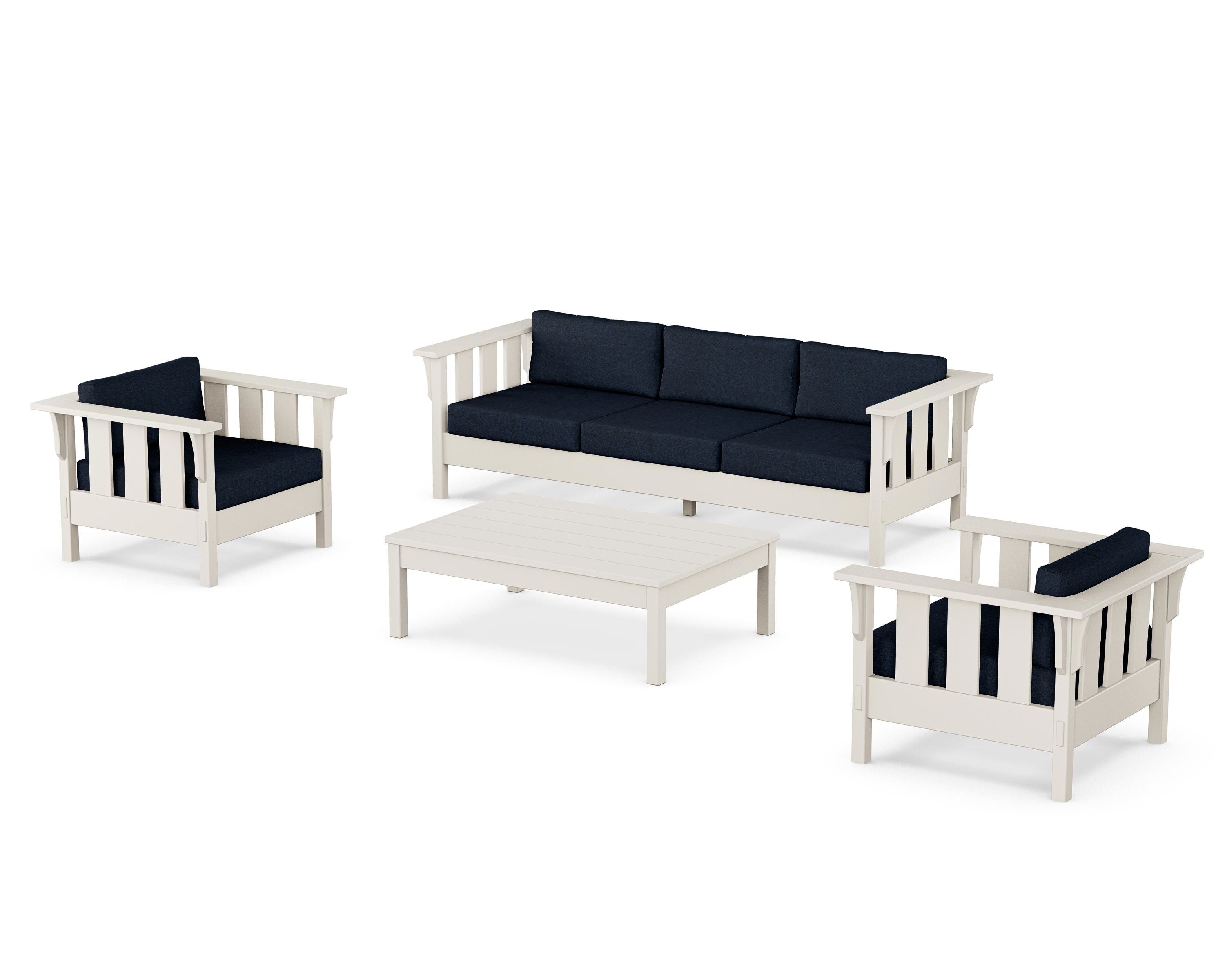 Martha Stewart by POLYWOOD® Acadia 4-Piece Deep Seating Set with Sofa in Sand / Marine Indigo