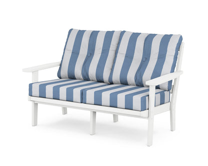 POLYWOOD® Prairie Deep Seating Loveseat in White / Cabana Stripe Sky Blue