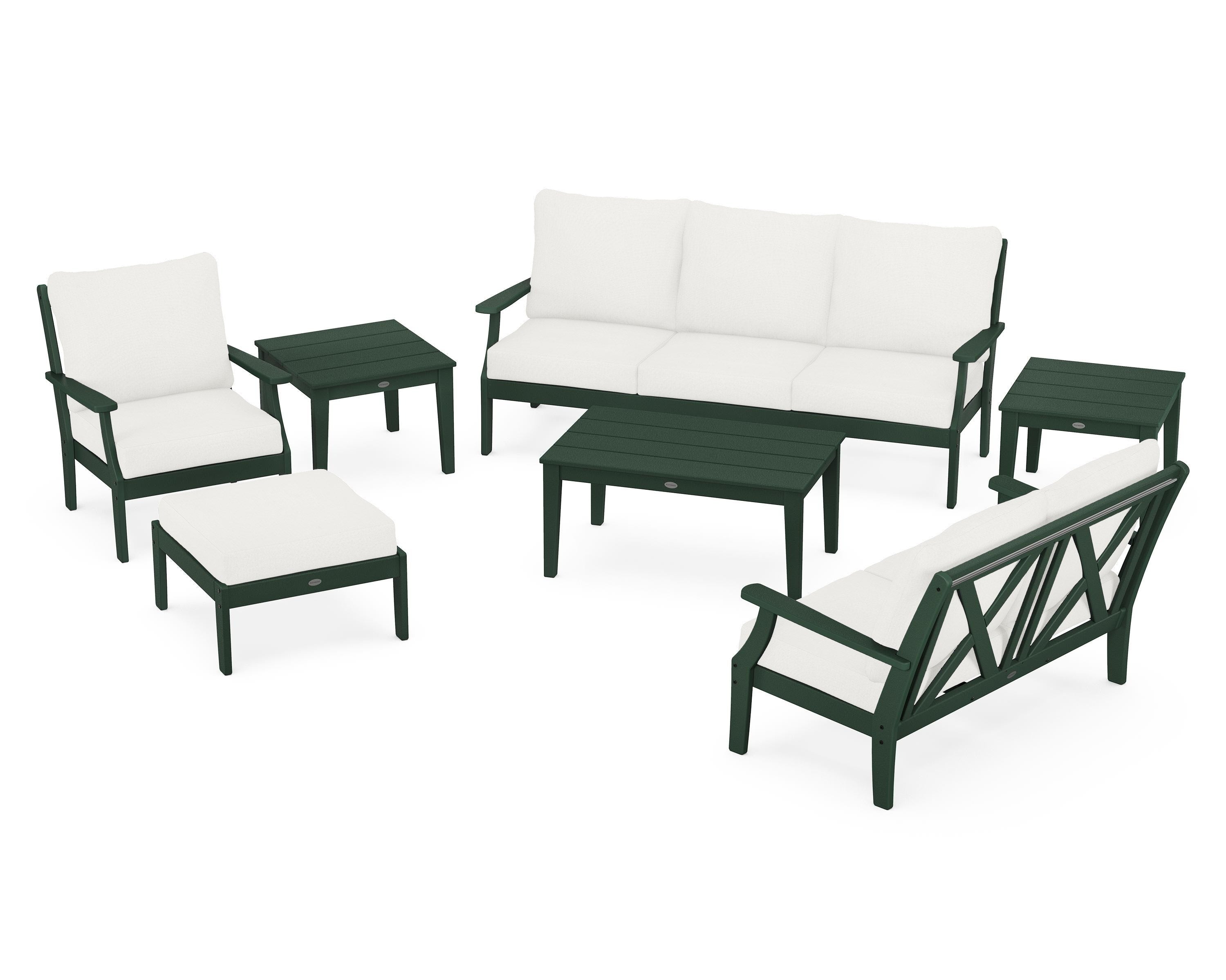 POLYWOOD® Braxton 7-Piece Deep Seating Set in Green / Natural Linen