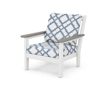 POLYWOOD® Chippendale Deep Seating Chair in White / Driftwood / Trellis Sky Blue