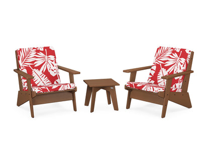 POLYWOOD® Riviera Modern Lounge 3-Piece Set in Teak / Leaf Crimson