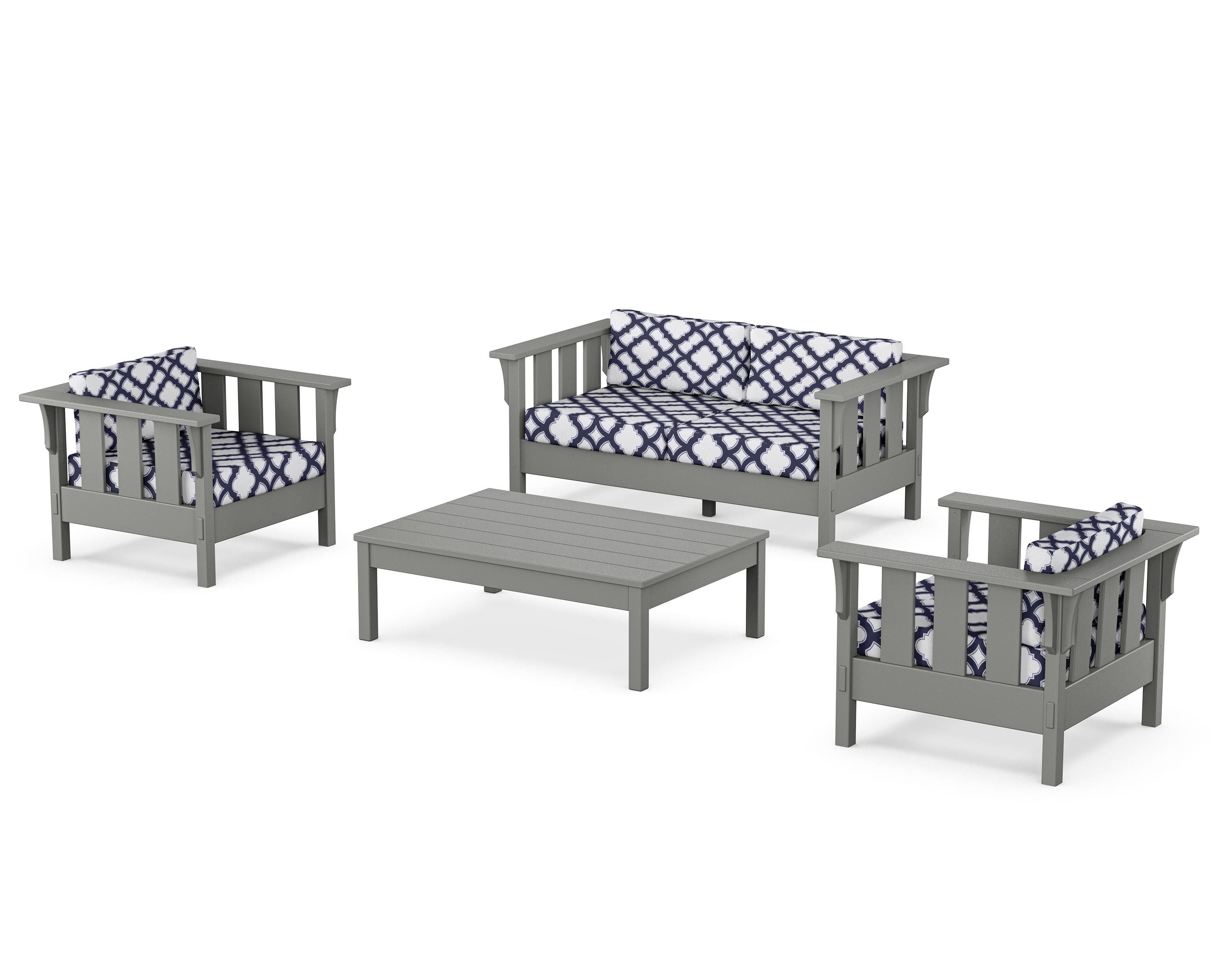 Martha Stewart by POLYWOOD® Acadia 4-Piece Deep Seating Set with Loveseat in Slate Grey / Trellis Navy