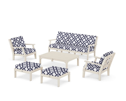 Martha Stewart by POLYWOOD® Chinoiserie 6-Piece Lounge Sofa Set in Sand / Trellis Navy