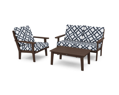 POLYWOOD® Lakeside 3-Piece Deep Seating Set in Mahogany / Trellis Marine Indigo