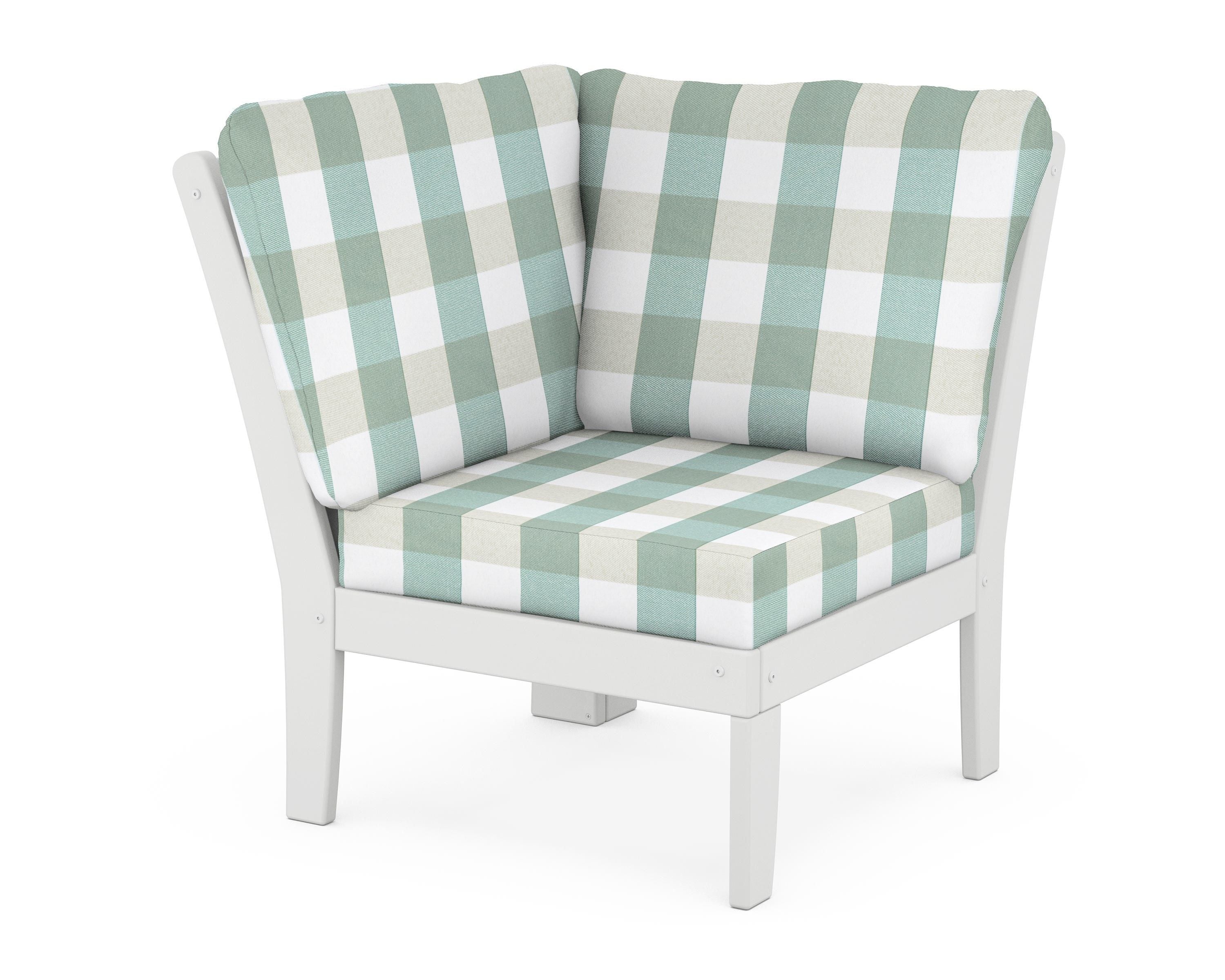 POLYWOOD® Braxton Modular Corner Chair in White / Buffalo Plaid Glacier Spa