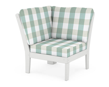 POLYWOOD® Braxton Modular Corner Chair in White / Buffalo Plaid Glacier Spa
