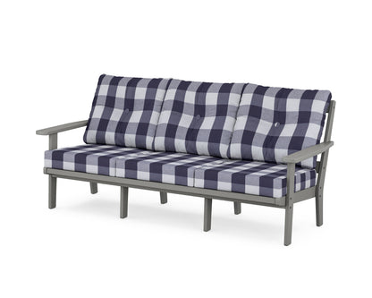 POLYWOOD® Oxford Deep Seating Sofa in Slate Grey / Buffalo Plaid Navy