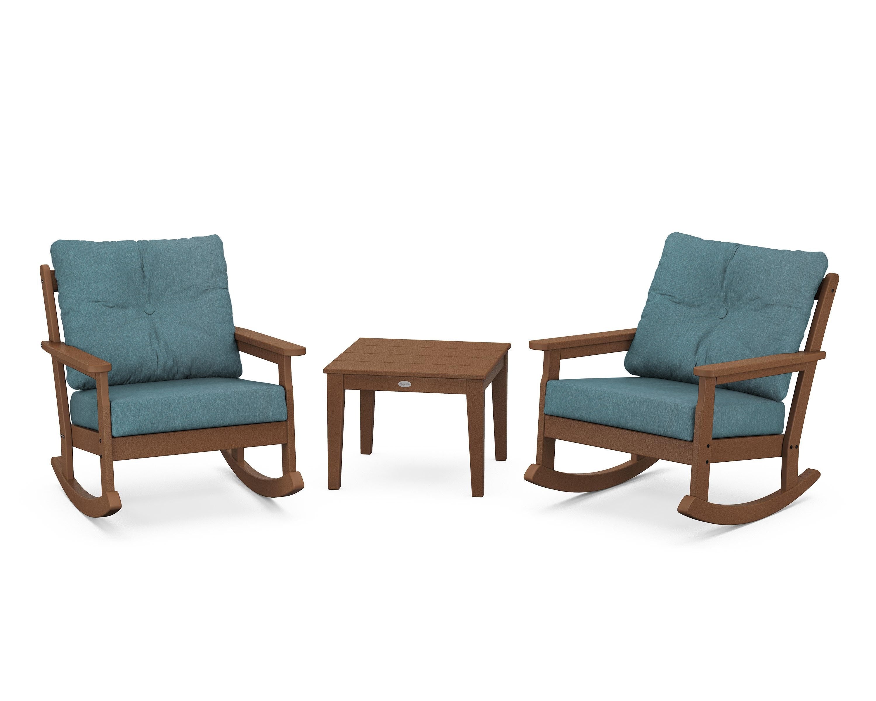 POLYWOOD® Vineyard 3-Piece Deep Seating Rocker Set in Teak / Ocean Teal