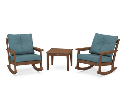 POLYWOOD® Vineyard 3-Piece Deep Seating Rocker Set in Teak / Ocean Teal
