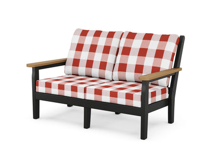 POLYWOOD® Chippendale Deep Seating Loveseat in Black / Natural / Buffalo Plaid Crimson