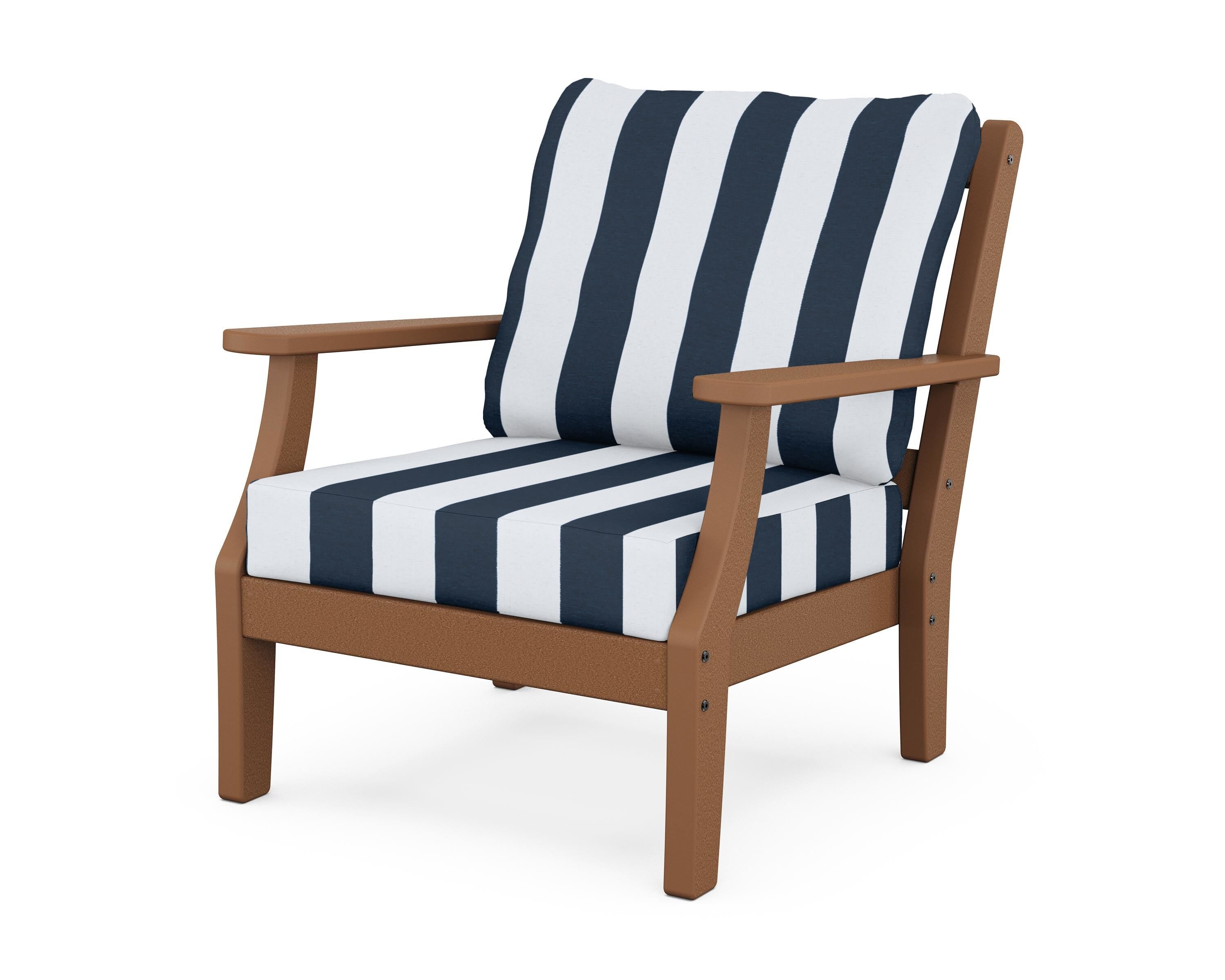 Martha Stewart by POLYWOOD® Chinoiserie Deep Seating Chair in Teak / Cabana Stripe Marine Indigo