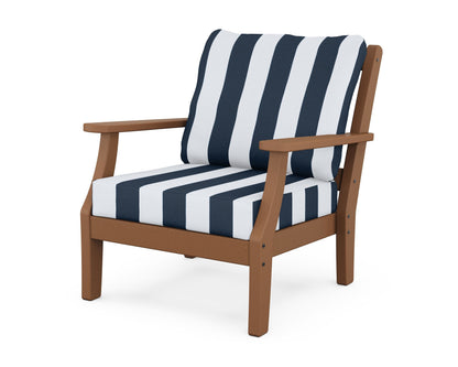 Martha Stewart by POLYWOOD® Chinoiserie Deep Seating Chair in Teak / Cabana Stripe Marine Indigo