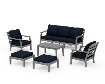 Draper James™ by  POLYWOOD® Savannah 6-Piece Lounge Sofa Set in Slate Grey / Marine Indigo