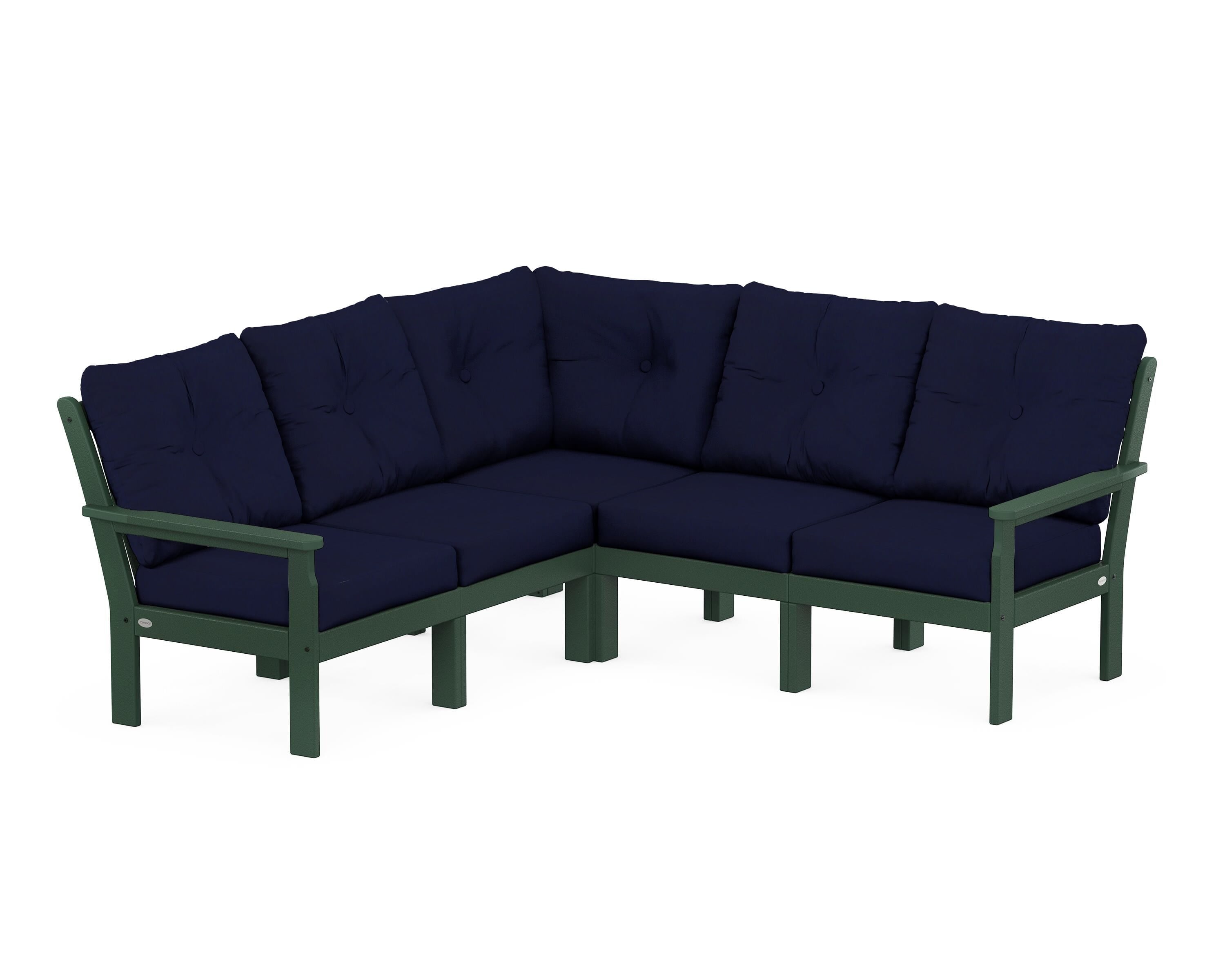 POLYWOOD® Vineyard 5-Piece Sectional in Green / Navy
