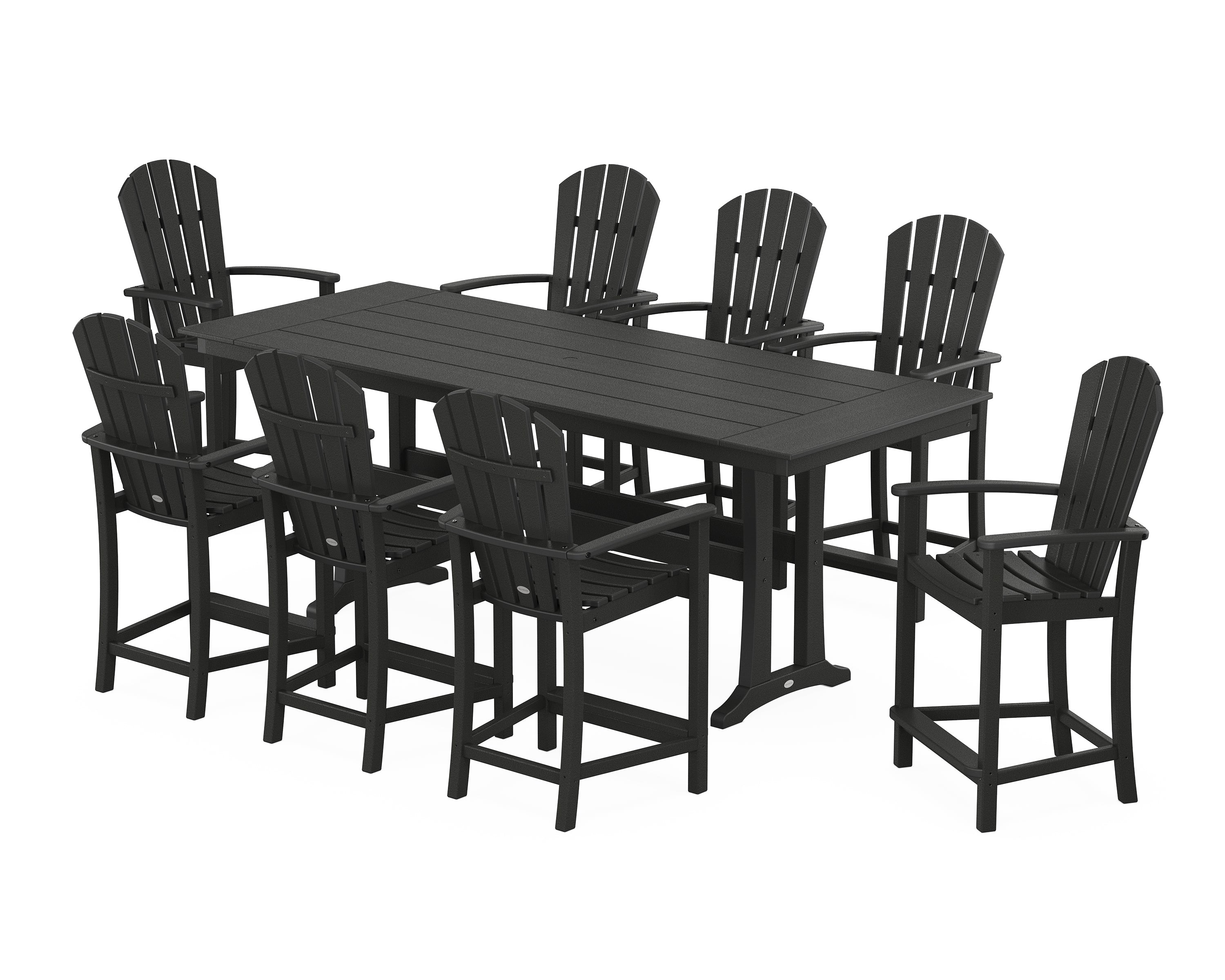 POLYWOOD® Palm Coast 9-Piece Farmhouse Counter Set with Trestle Legs in Black