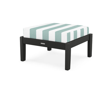 Martha Stewart by POLYWOOD® Chinoiserie Deep Seating Ottoman in Black / Cabana Stripe Glacier Spa