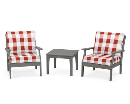 POLYWOOD® Braxton 3-Piece Deep Seating Set in Slate Grey / Buffalo Plaid Crimson
