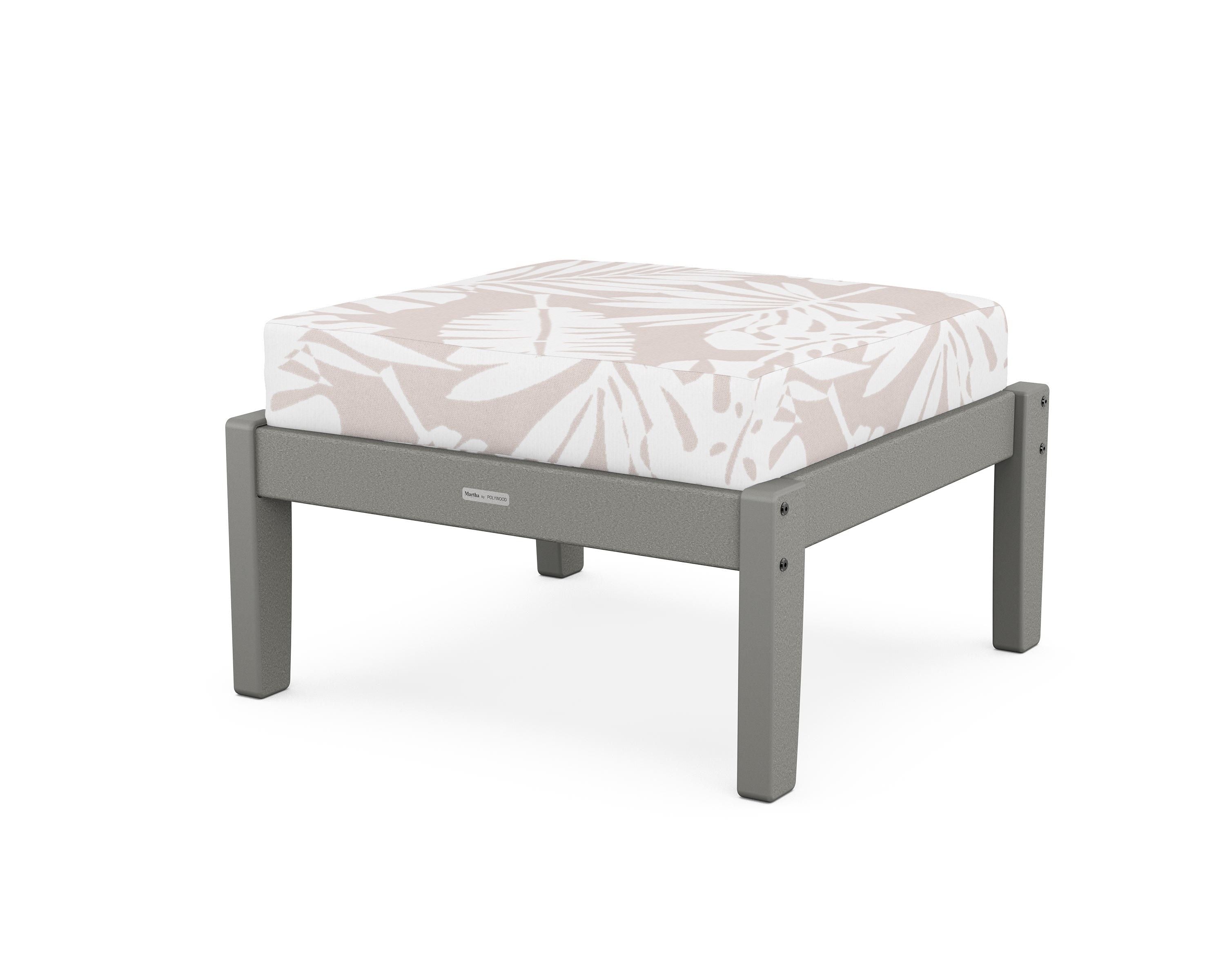 Martha Stewart by POLYWOOD® Chinoiserie Deep Seating Ottoman in Slate Grey / Leaf Dune Burlap