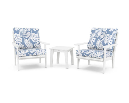 POLYWOOD® Lakeside 3-Piece Deep Seating Chair Set in White / Leaf Sky Blue