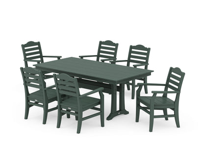 POLYWOOD® Savannah Arm Chair 7-Piece Farmhouse Dining Set with Trestle Legs in Green