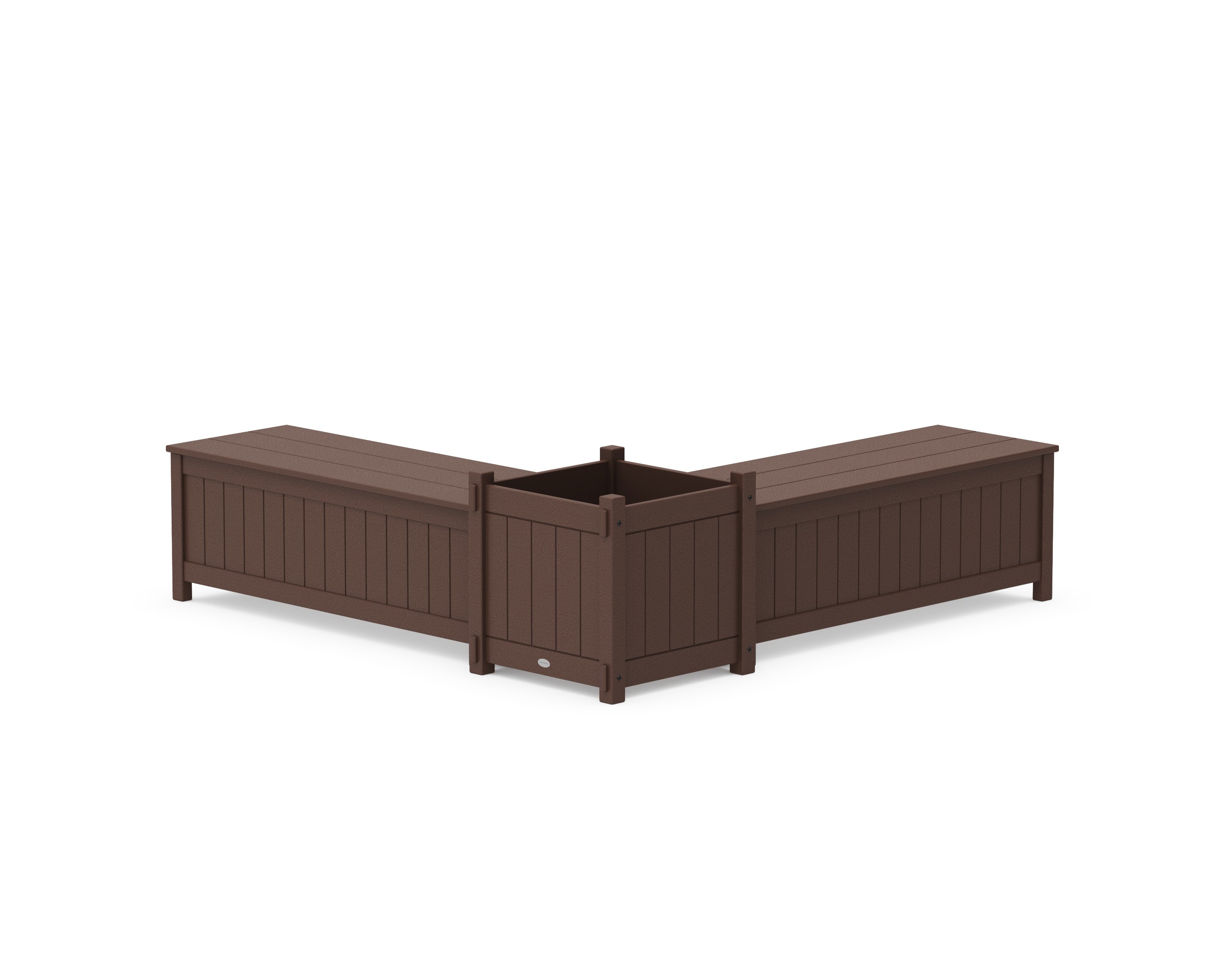 POLYWOOD® 48" Vineyard L- Shaped Planter Storage Bench Set- Large in Mahogany