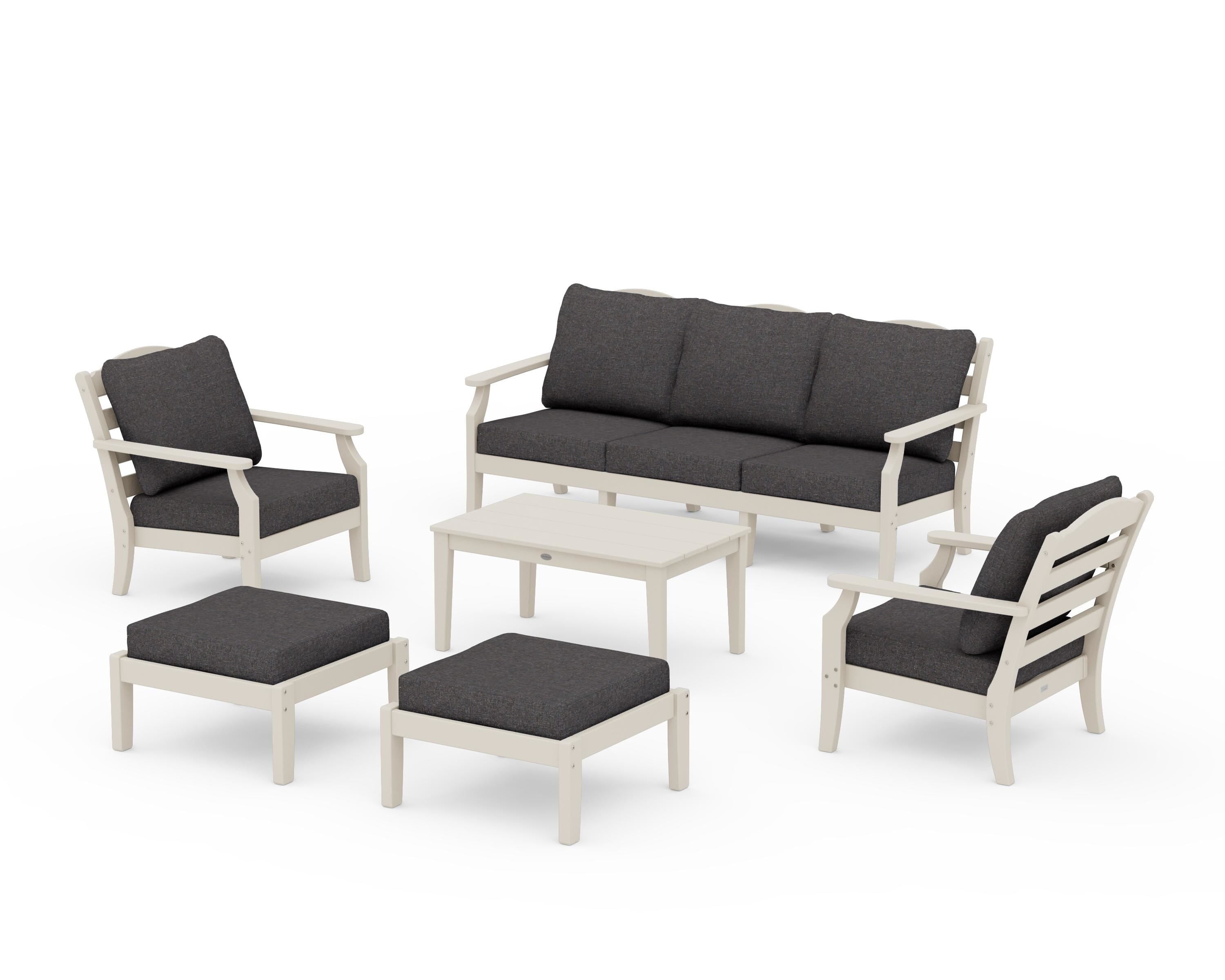 Draper James™ by  POLYWOOD® Savannah 6-Piece Lounge Sofa Set in Sand / Ash Charcoal