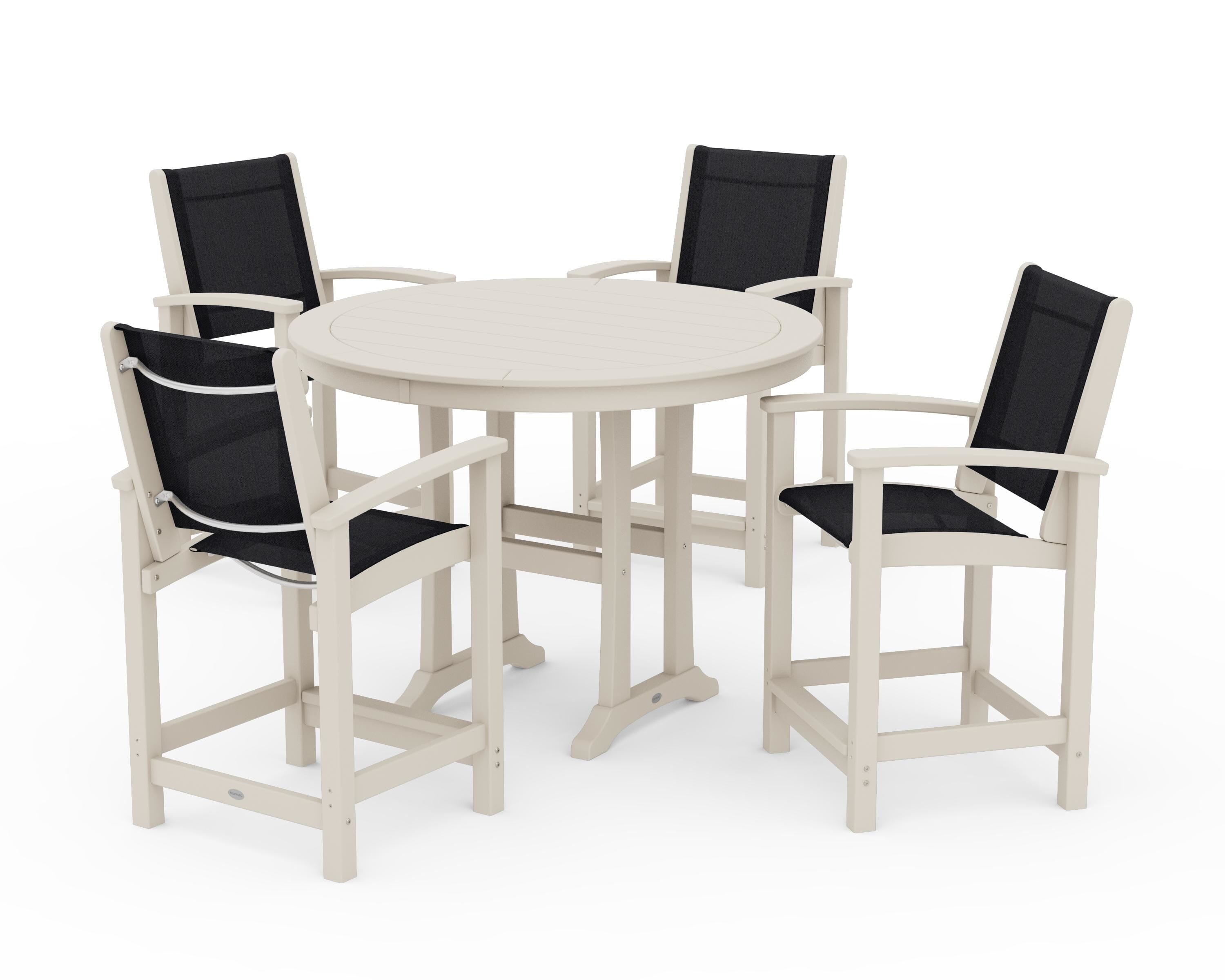 POLYWOOD® Coastal 5-Piece Counter Set in Sand / Black Sling