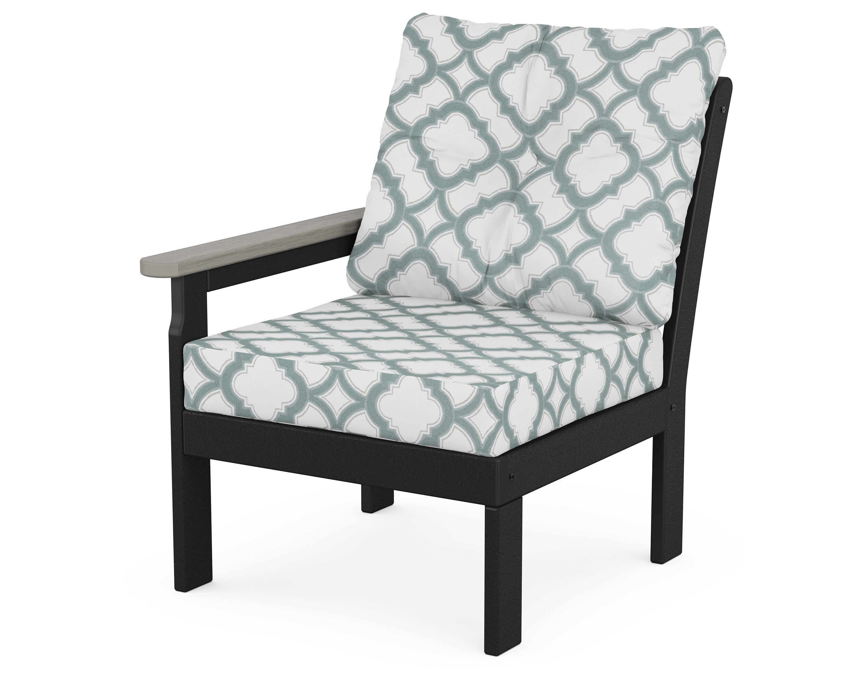 POLYWOOD® Vineyard Modular Left Arm Chair in Black / Driftwood / Trellis Glacier Spa
