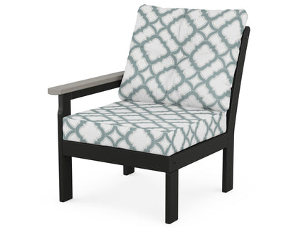 POLYWOOD® Vineyard Modular Left Arm Chair in Black / Driftwood / Trellis Glacier Spa