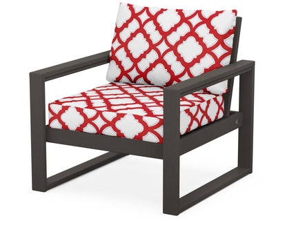 POLYWOOD® EDGE Club Chair in Vintage Coffee / Trellis Crimson