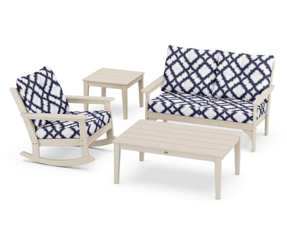 POLYWOOD® Vineyard 4-Piece Deep Seating Rocker Set in Sand / Trellis Navy