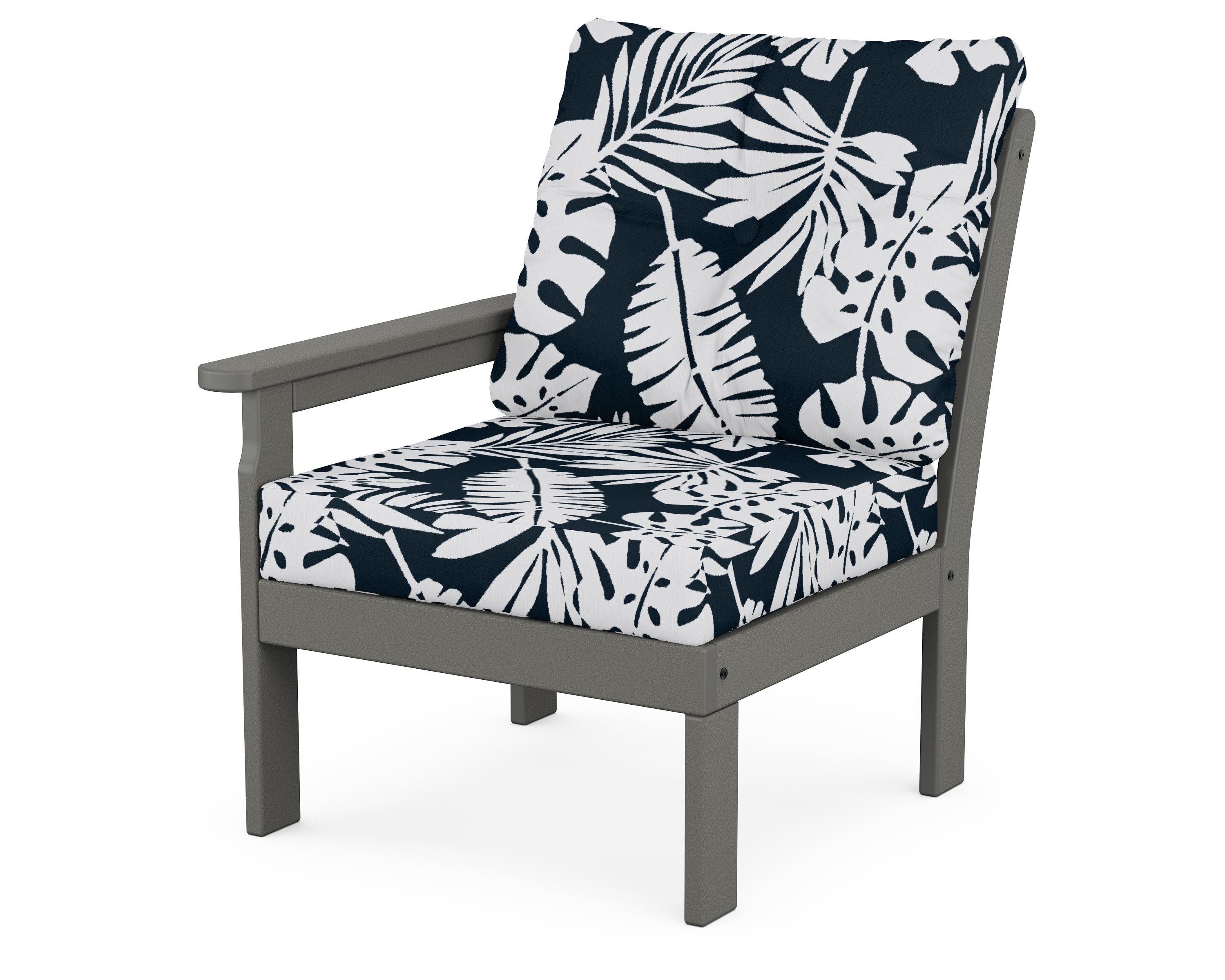 POLYWOOD® Vineyard Modular Left Arm Chair in Slate Grey / Leaf Marine Indigo