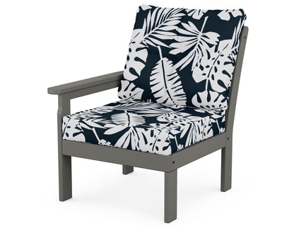 POLYWOOD® Vineyard Modular Left Arm Chair in Slate Grey / Leaf Marine Indigo