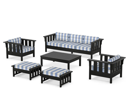 Martha Stewart by POLYWOOD® Acadia 6-Piece Lounge Sofa Set in Black / Buffalo Plaid Sky Blue