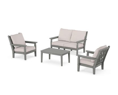POLYWOOD® Chippendale 4-Piece Deep Seating Set with Loveseat in Slate Grey / Dune Burlap