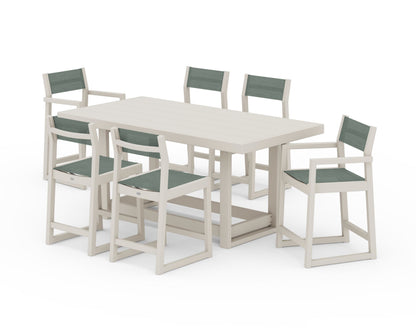 POLYWOOD® EDGE Sling 7-Piece Counter Table Set in Sand / Dupioni Sea Mist Sling