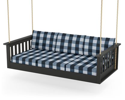 POLYWOOD® Vineyard Daybed Swing in Black / Buffalo Plaid Marine Indigo