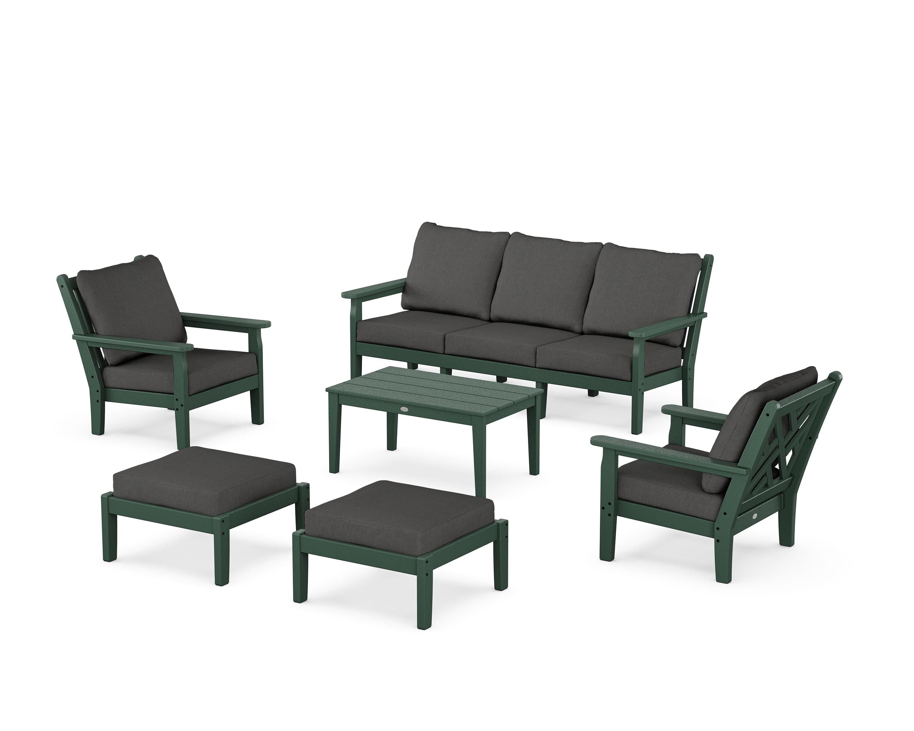 POLYWOOD® Chippendale 6-Piece Lounge Sofa Set in Green / Spectrum Carbon