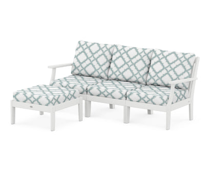POLYWOOD® Braxton Modular 4-Piece Deep Seating Set with Ottoman in White / Trellis Glacier Spa