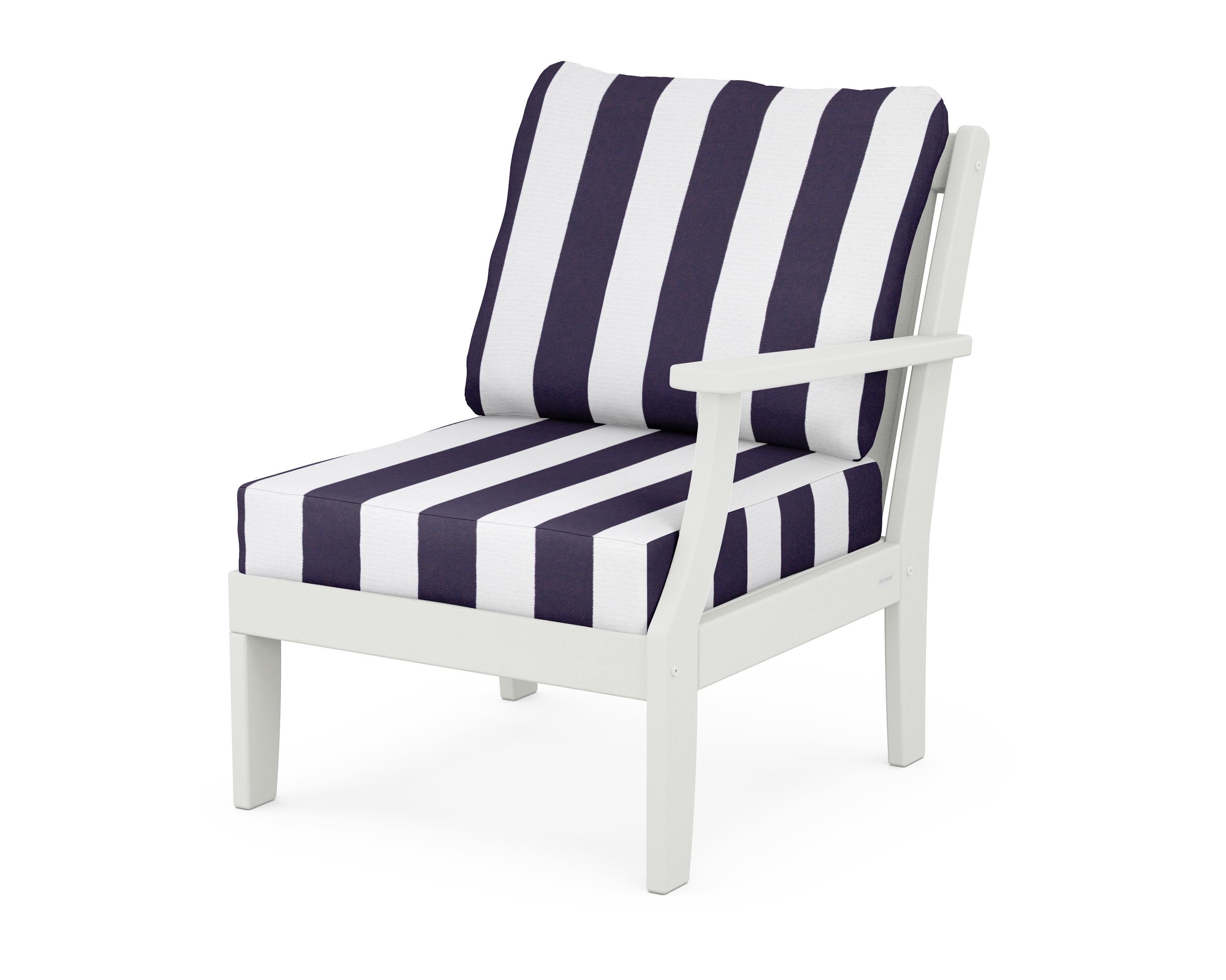 POLYWOOD® Braxton Modular Right Arm Chair in Vintage White / Cabana Stripe Navy