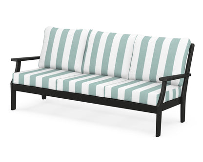 POLYWOOD® Braxton Deep Seating Sofa in Black / Cabana Stripe Glacier Spa
