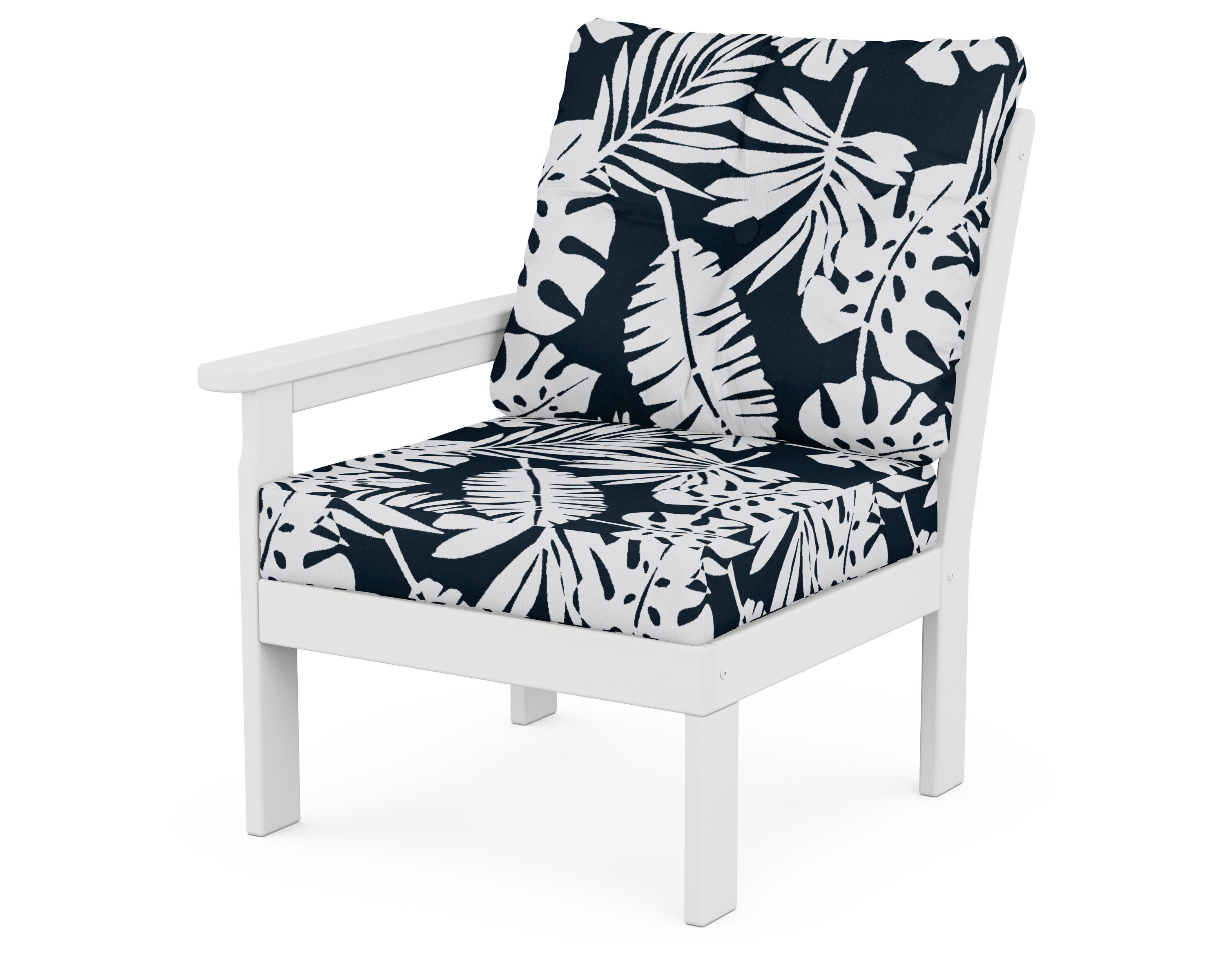 POLYWOOD® Vineyard Modular Left Arm Chair in White / Leaf Marine Indigo